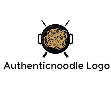 Chow Mein in wok with chopsticks restaurant logo 