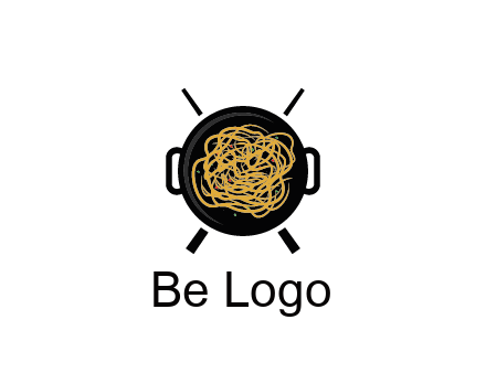 Chow Mein in wok with chopsticks restaurant logo 