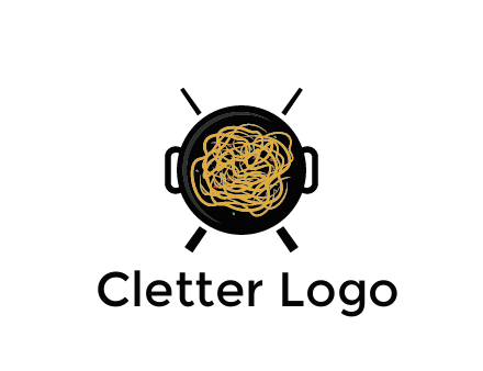 Chow Mein in wok with chopsticks restaurant logo 