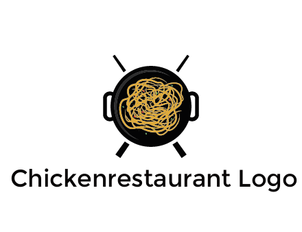 Chow Mein in wok with chopsticks restaurant logo 