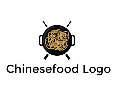 Chow Mein in wok with chopsticks restaurant logo 