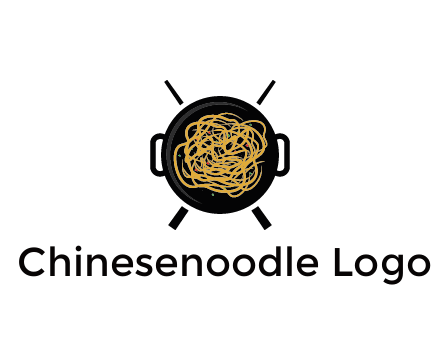 Chow Mein in wok with chopsticks restaurant logo 