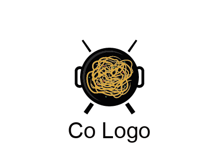 Chow Mein in wok with chopsticks restaurant logo 