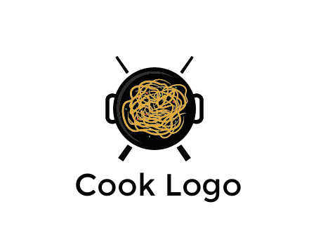 Chow Mein in wok with chopsticks restaurant logo 