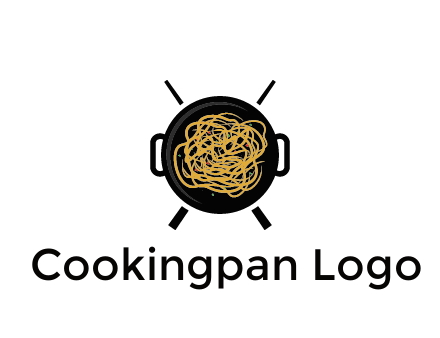 Chow Mein in wok with chopsticks restaurant logo 