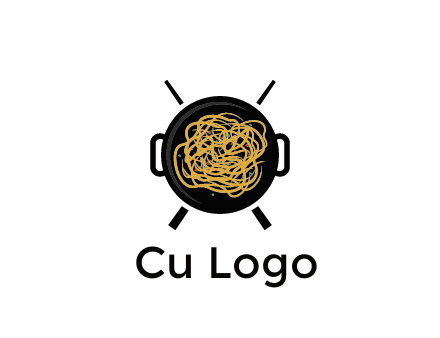 Chow Mein in wok with chopsticks restaurant logo 