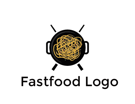 Chow Mein in wok with chopsticks restaurant logo 