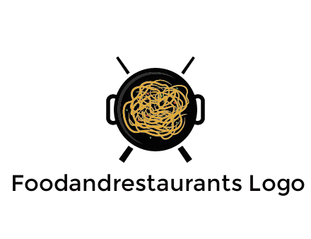 Chow Mein in wok with chopsticks restaurant logo 