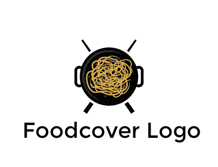 Chow Mein in wok with chopsticks restaurant logo 
