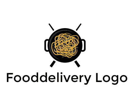 Chow Mein in wok with chopsticks restaurant logo 
