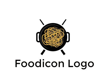 Chow Mein in wok with chopsticks restaurant logo 