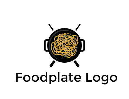 Chow Mein in wok with chopsticks restaurant logo 