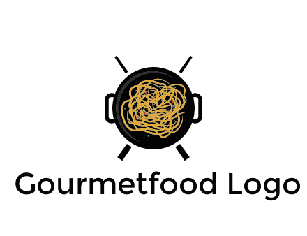 Chow Mein in wok with chopsticks restaurant logo 