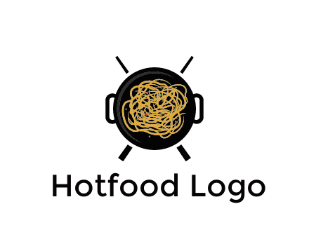Chow Mein in wok with chopsticks restaurant logo 