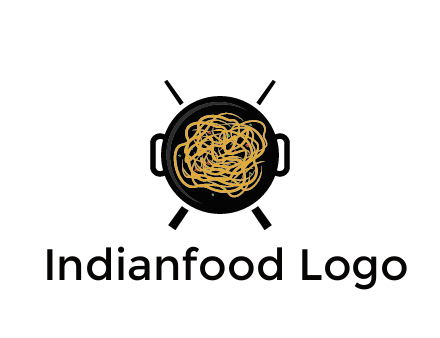 Chow Mein in wok with chopsticks restaurant logo 