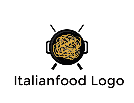 Chow Mein in wok with chopsticks restaurant logo 
