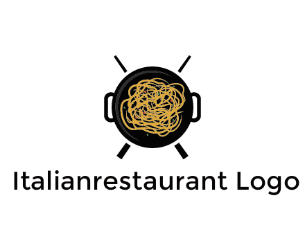 Chow Mein in wok with chopsticks restaurant logo 