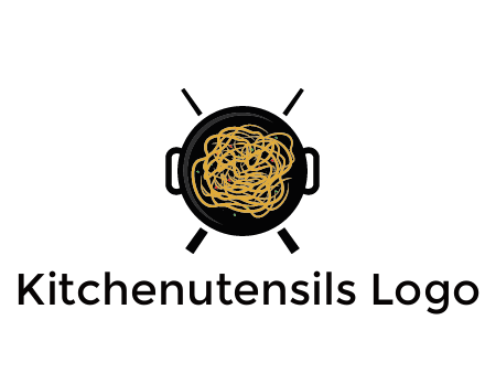 Chow Mein in wok with chopsticks restaurant logo 