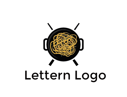 Chow Mein in wok with chopsticks restaurant logo 