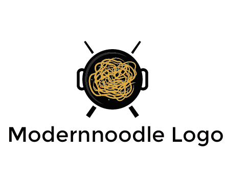 Chow Mein in wok with chopsticks restaurant logo 