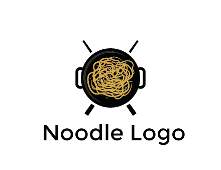 Chow Mein in wok with chopsticks restaurant logo 