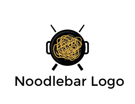 Chow Mein in wok with chopsticks restaurant logo 