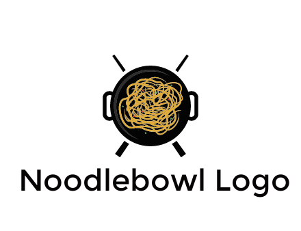 Chow Mein in wok with chopsticks restaurant logo 