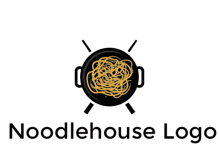 Chow Mein in wok with chopsticks restaurant logo 