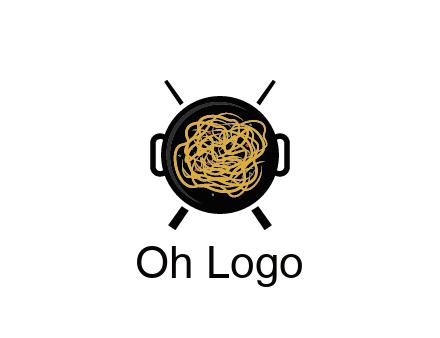 Chow Mein in wok with chopsticks restaurant logo 