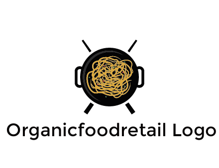 Chow Mein in wok with chopsticks restaurant logo 
