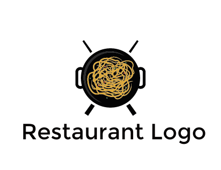 Chow Mein in wok with chopsticks restaurant logo 