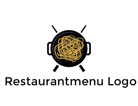 Chow Mein in wok with chopsticks restaurant logo 