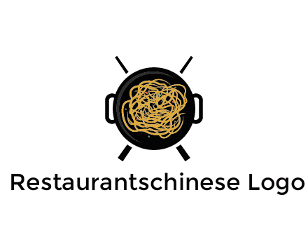 Chow Mein in wok with chopsticks restaurant logo 