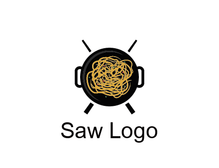 Chow Mein in wok with chopsticks restaurant logo 
