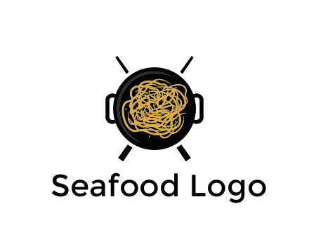 Chow Mein in wok with chopsticks restaurant logo 