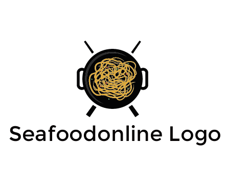 Chow Mein in wok with chopsticks restaurant logo 