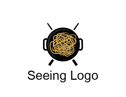Chow Mein in wok with chopsticks restaurant logo 