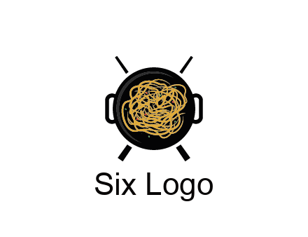 Chow Mein in wok with chopsticks restaurant logo 