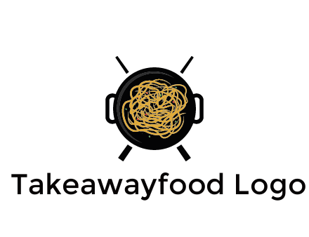 Chow Mein in wok with chopsticks restaurant logo 