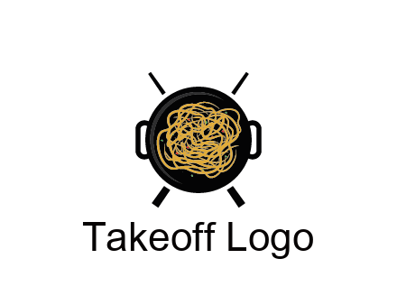 Chow Mein in wok with chopsticks restaurant logo 