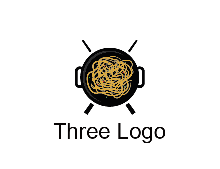 Chow Mein in wok with chopsticks restaurant logo 