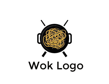Chow Mein in wok with chopsticks restaurant logo 