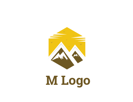 mountains in hexagon travel logo
