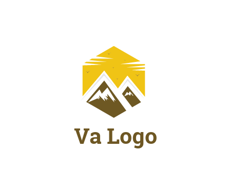 mountains in hexagon travel logo