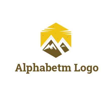 mountains in hexagon travel logo