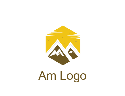 mountains in hexagon travel logo