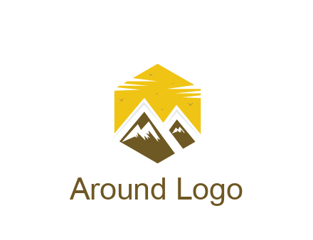mountains in hexagon travel logo