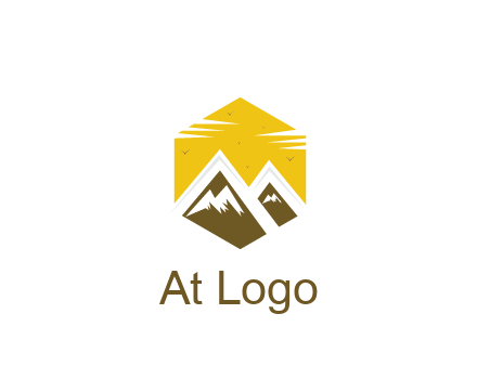 mountains in hexagon travel logo