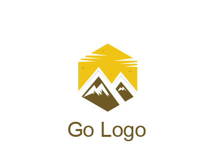 mountains in hexagon travel logo