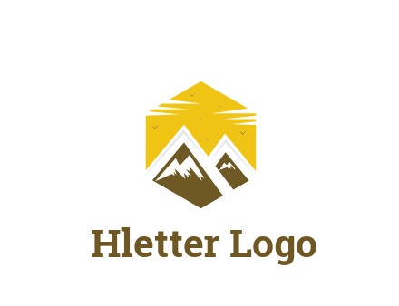 mountains in hexagon travel logo